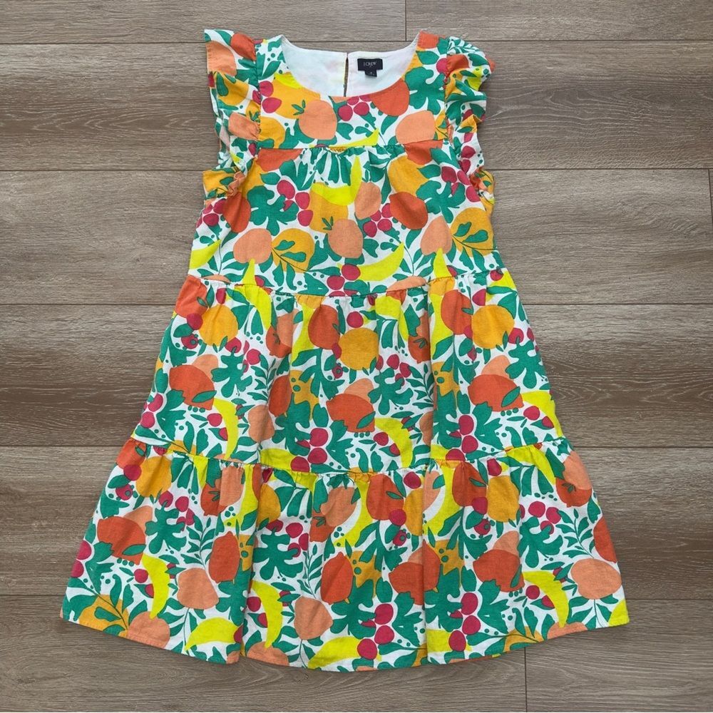 J. Crew Linen Blend Printed Dress Size 4 Colorful Fruit Tropical Artsy Novelty